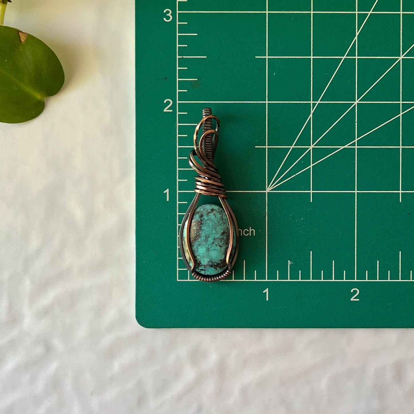 Turquoise Wrapped Antiqued Copper Pendant