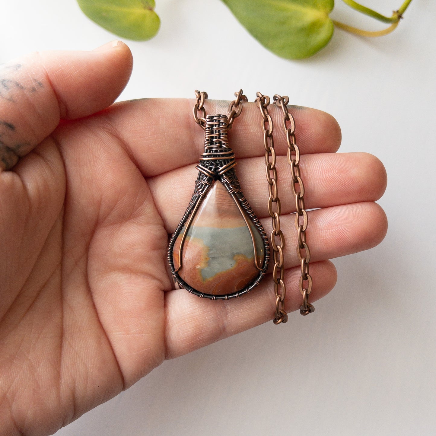 Polychrome Jasper Copper Woven Pendant