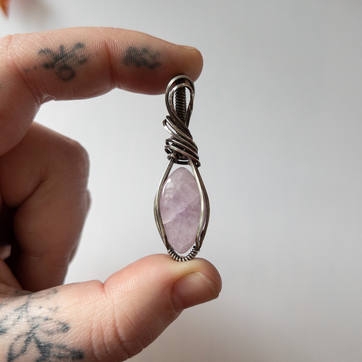 Kunzite Antiqued Sterling Silver Pendant