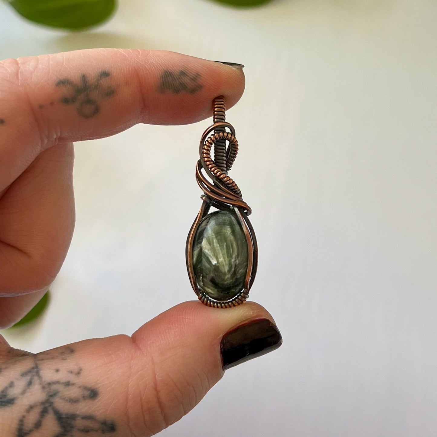 Seraphinite Copper Wrapped Pendant