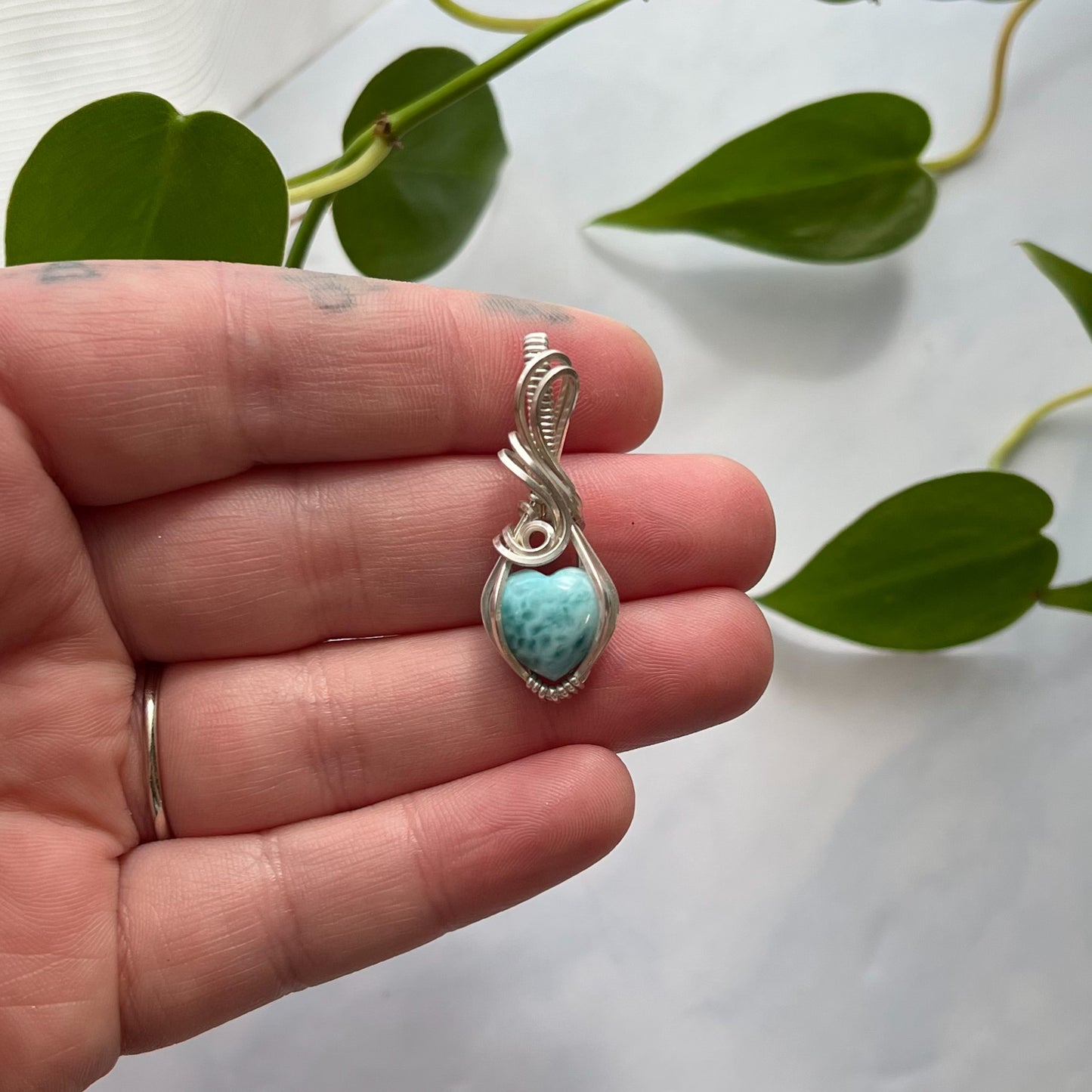 Larimar Heart & Sterling Silver Wrapped Pendant