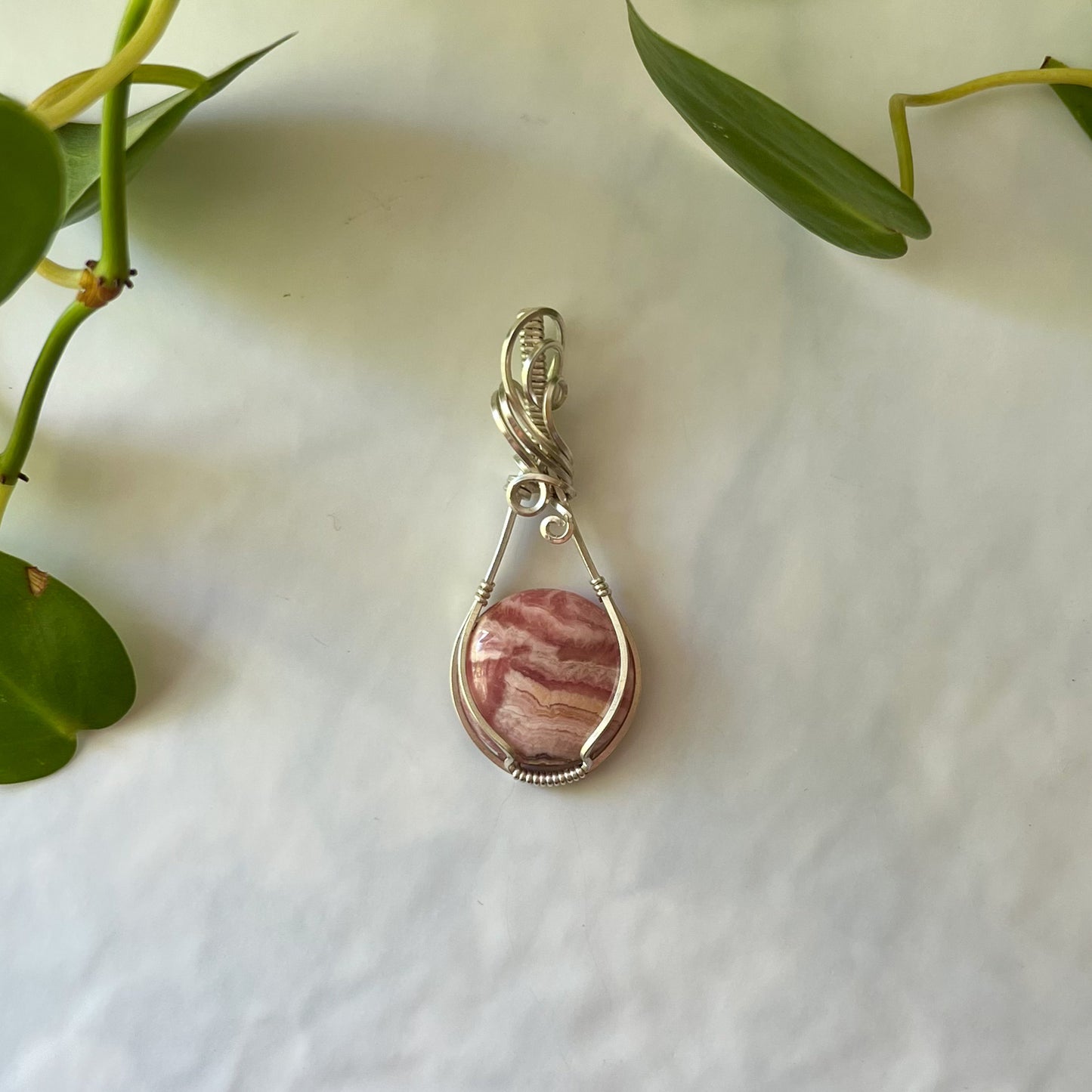 Rhodochrosite Wrapped Sterling Silver Pendant