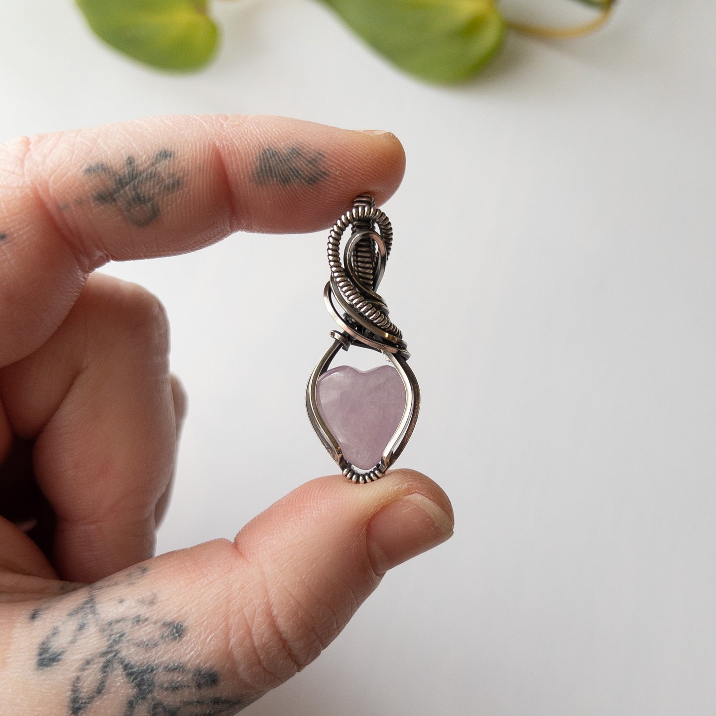 Kunzite Heart Sterling Silver Wrapped Pendant