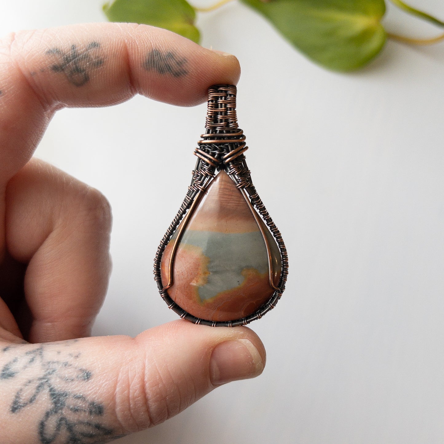 Polychrome Jasper Copper Woven Pendant
