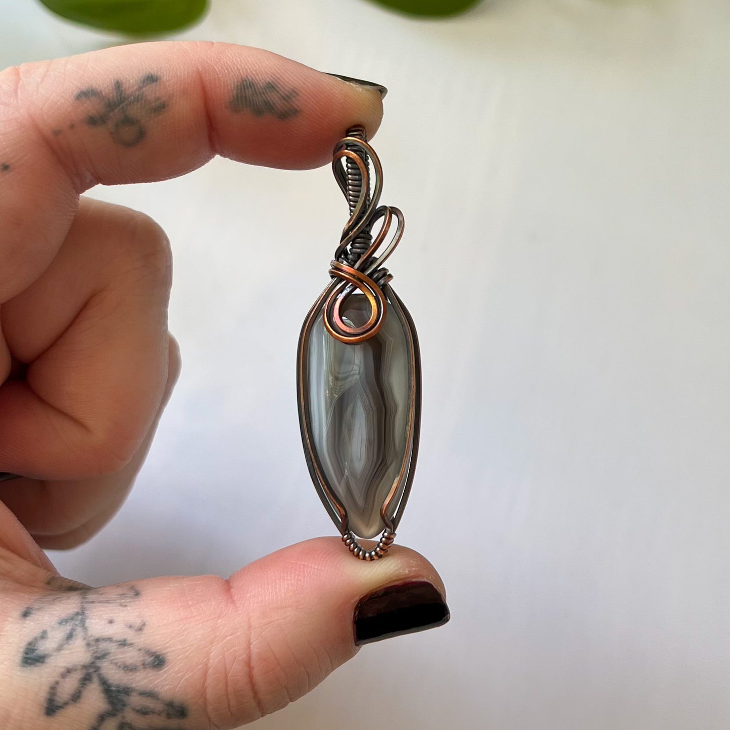 Botswana Agate Copper Wrapped Pendant
