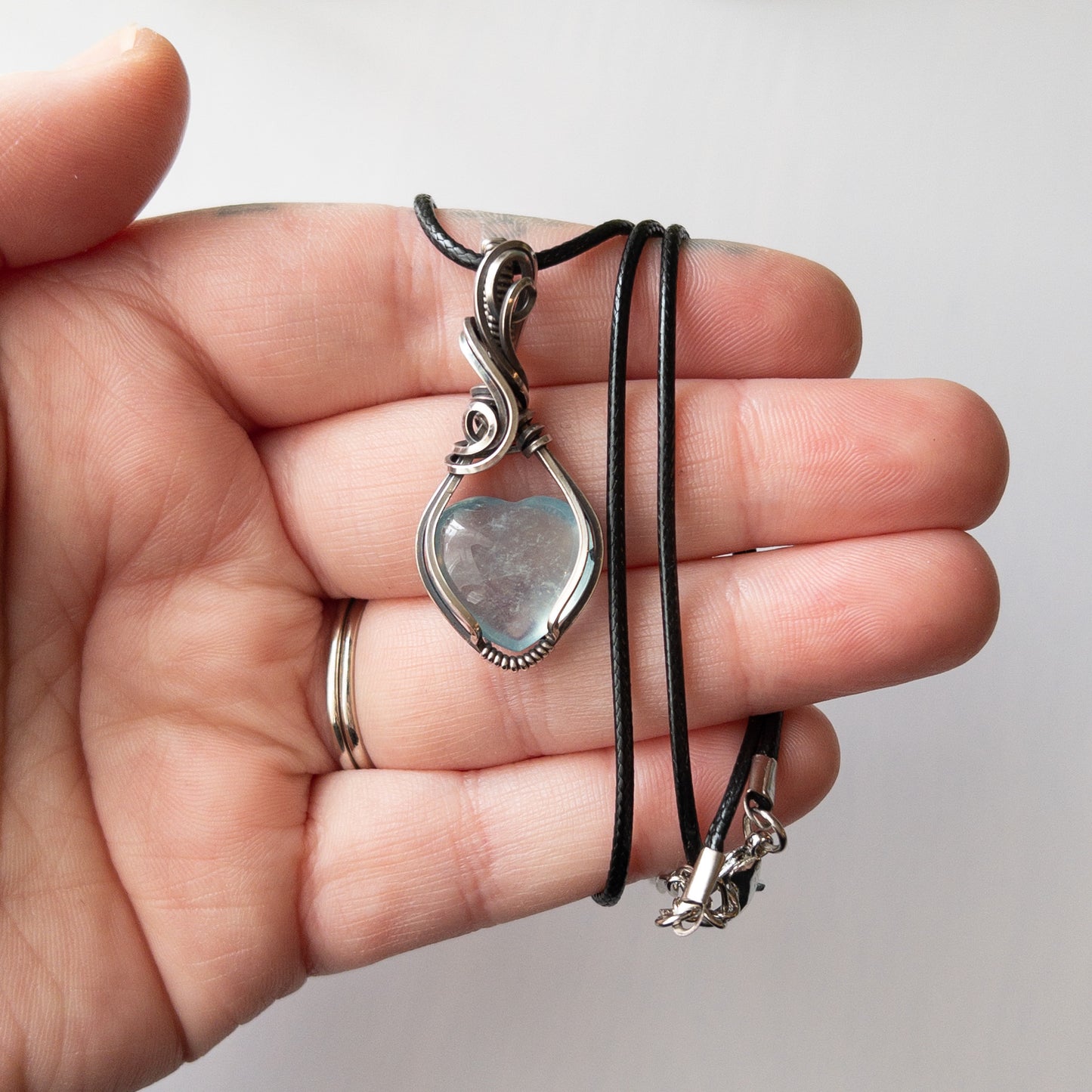 Aquamarine Heart Sterling Silver Wrapped Pendant