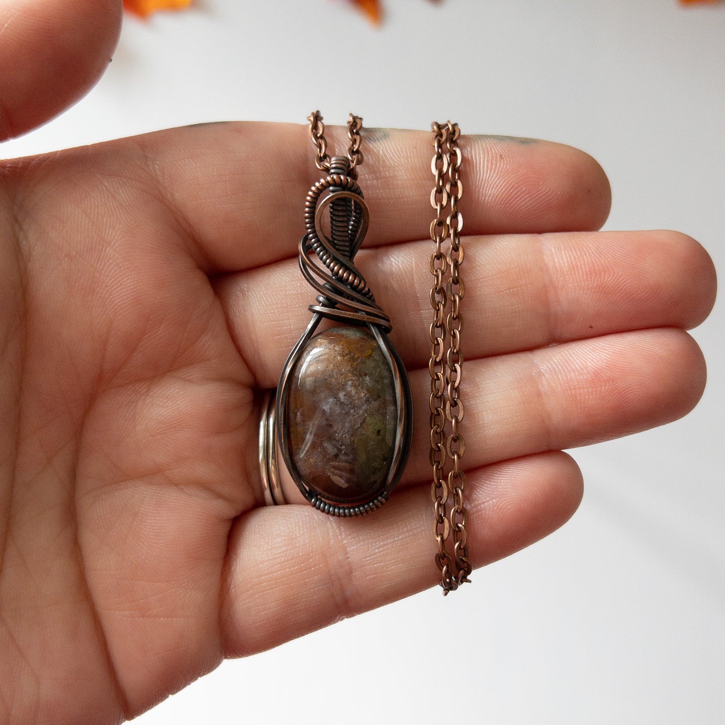 Sea Jasper Antiqued Copper Pendant