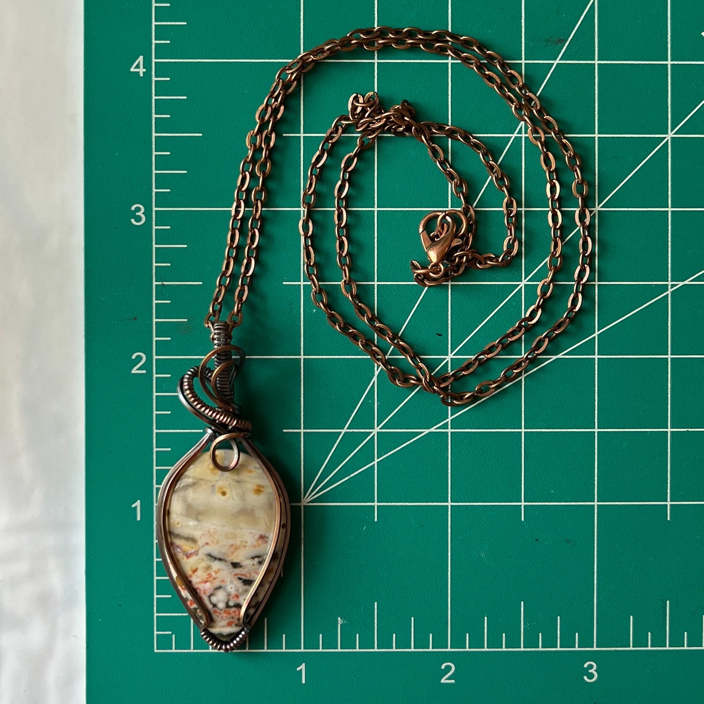 Ocean Jasper Antiqued Copper Wrapped Pendant With Chain