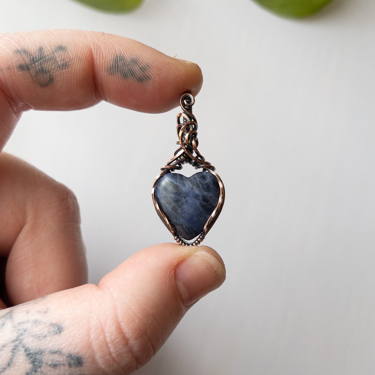 Sodalite Heart Copper Wrapped Pendant
