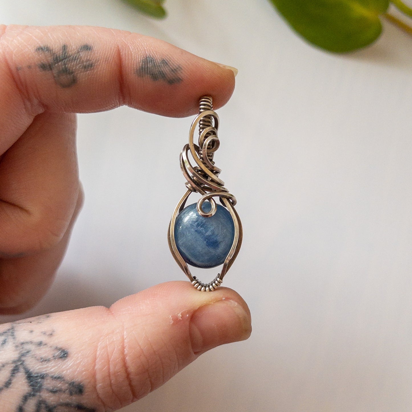 Blue Kyanite Antiqued Sterling Silver Pendant