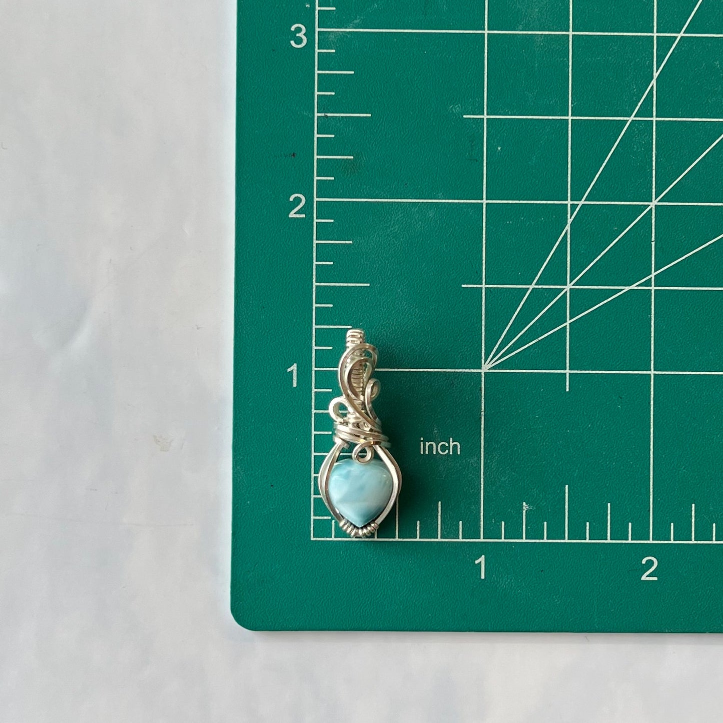 Dainty Larimar Heart & Sterling Silver Wrapped Pendant