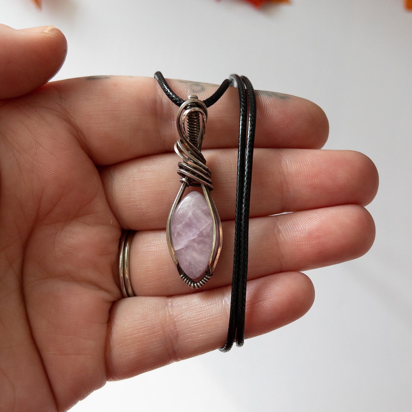 Kunzite Antiqued Sterling Silver Pendant