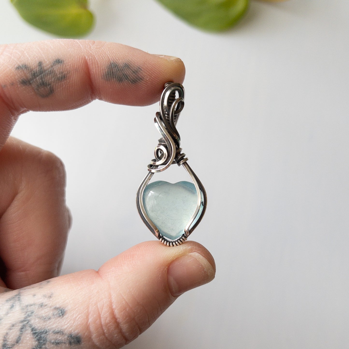 Aquamarine Heart Sterling Silver Wrapped Pendant