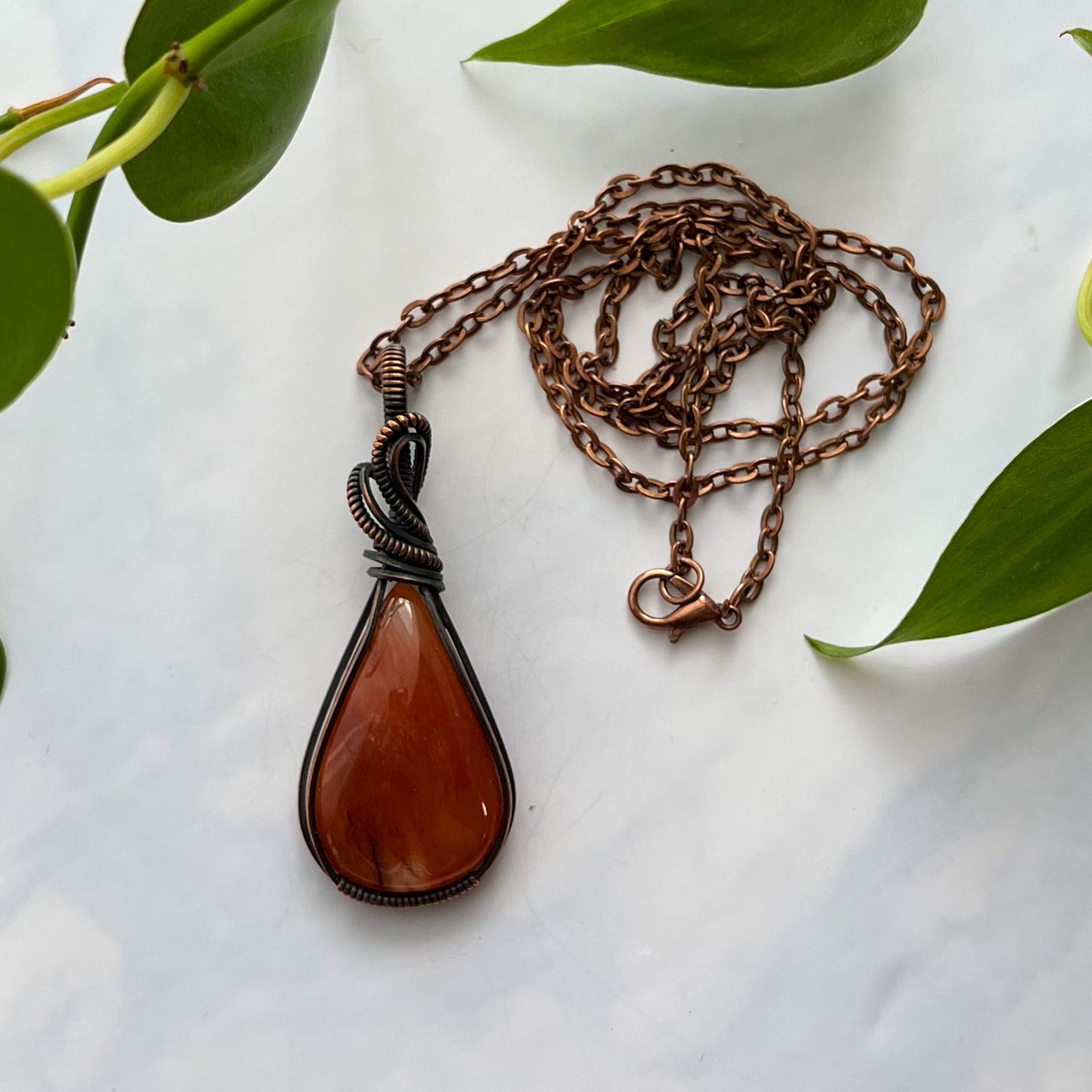 Orange Aventurine Copper Wire Wrapped Pendant