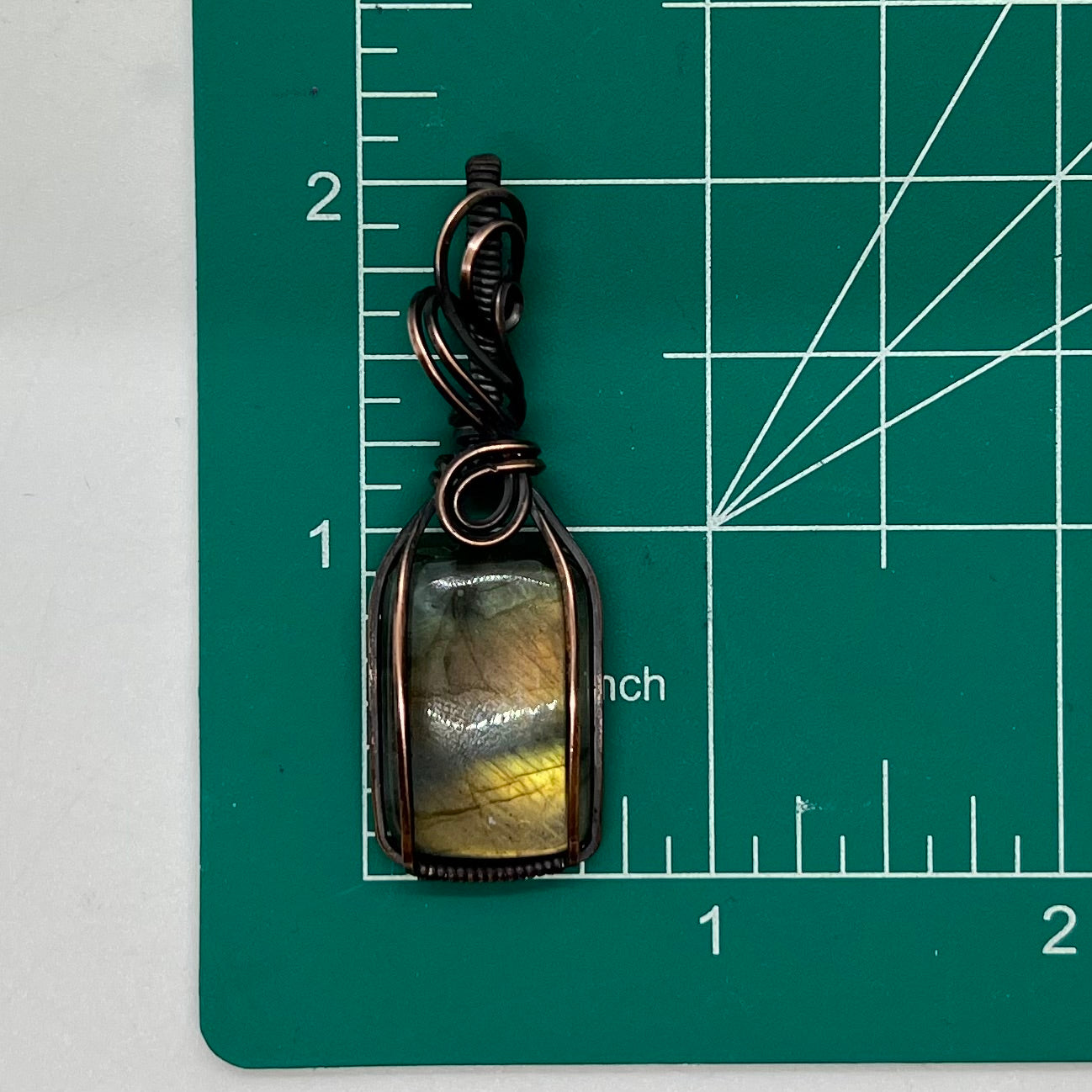 Rectangular Labradorite & Antiqued Copper Wrapped Pendant