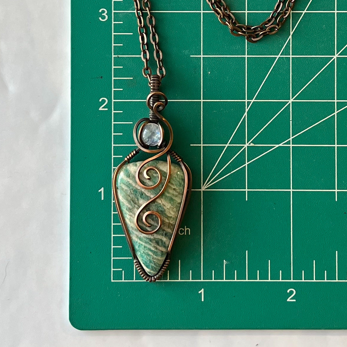 Moonstone & Amazonite Antiqued Copper Wrapped Pendant