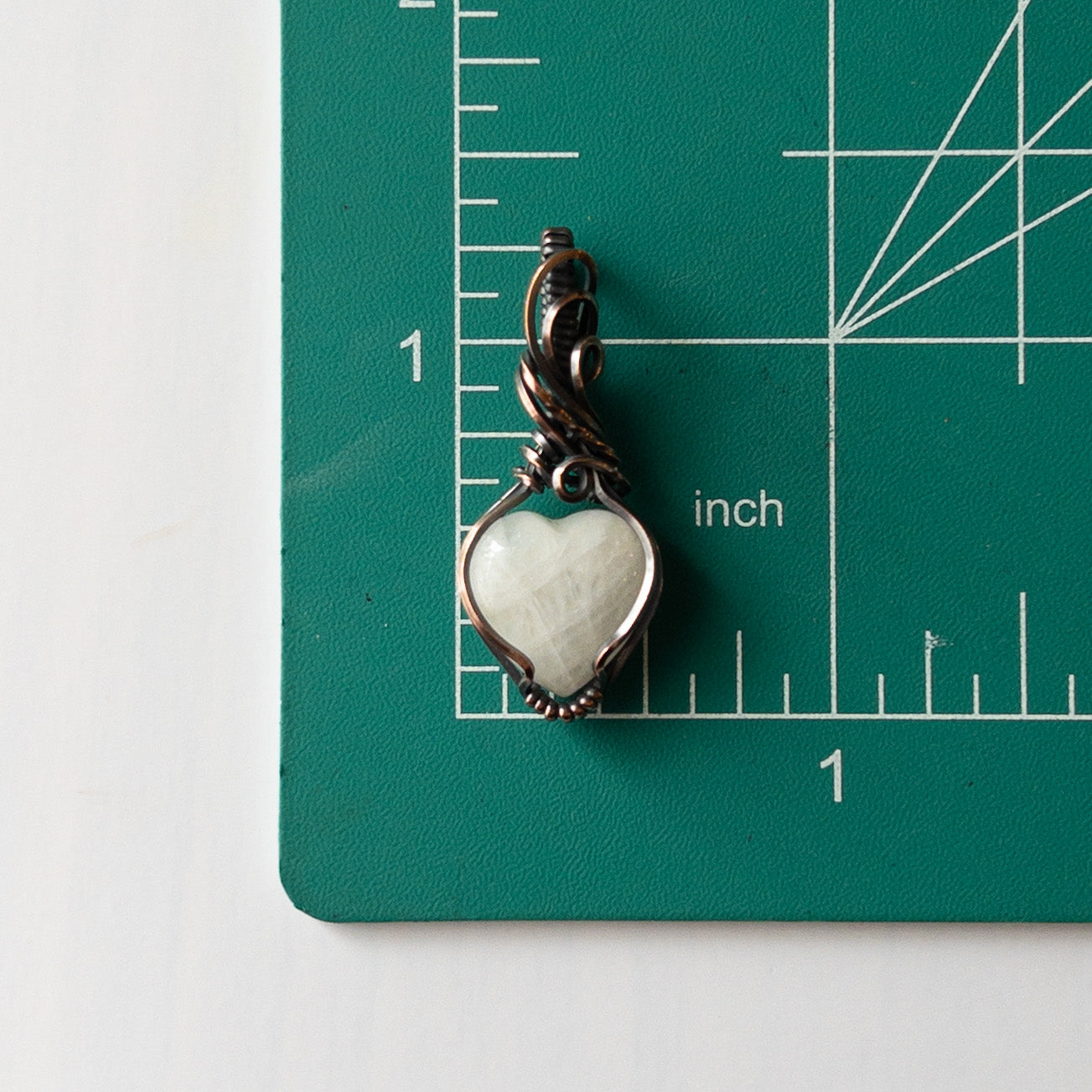 Moonstone Heart Copper Wrapped Pendant