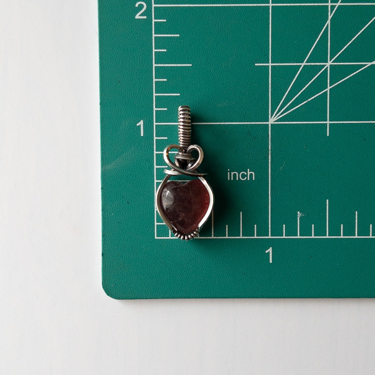 Strawberry Quartz Heart Sterling Silver Wrapped Pendant