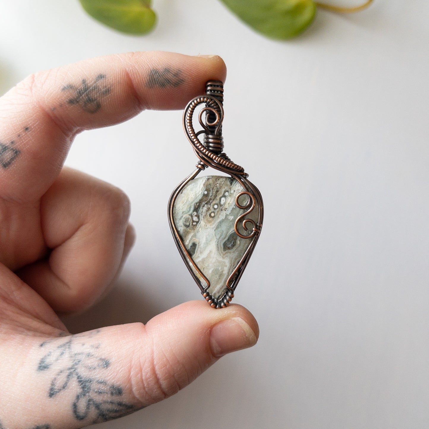 Ocean Jasper Inverted Teardrop Copper Wrapped Pendant