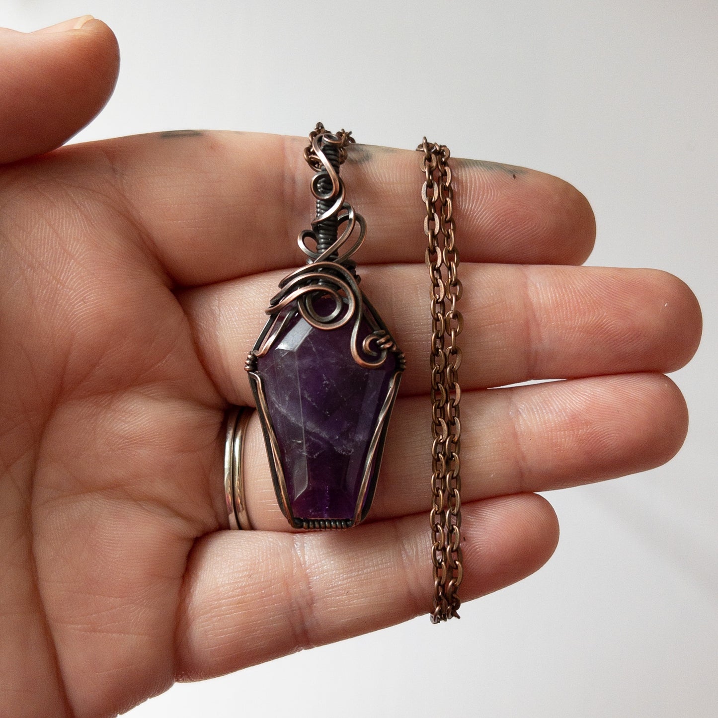 Amethyst Coffin Antiqued Copper Pendant