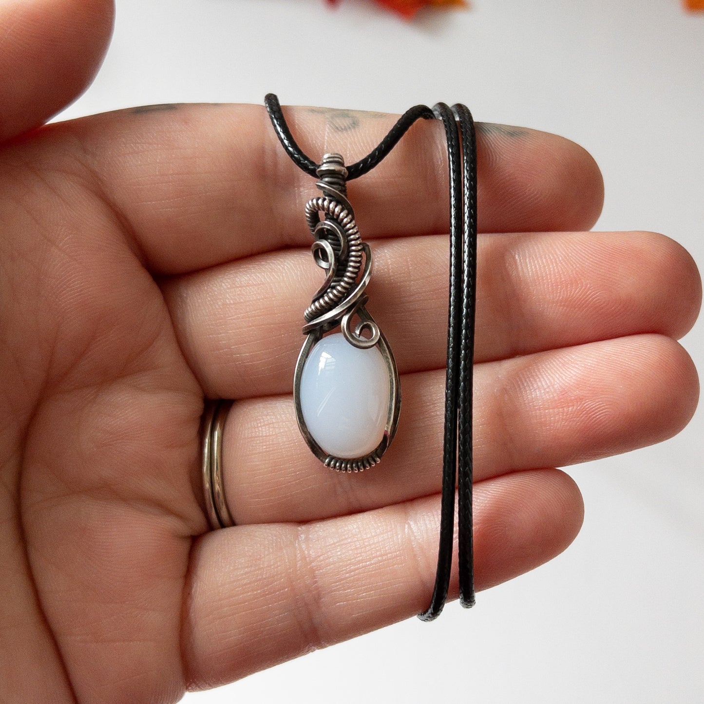 Blue Chalcedony Antiqued Sterling Silver Pendant