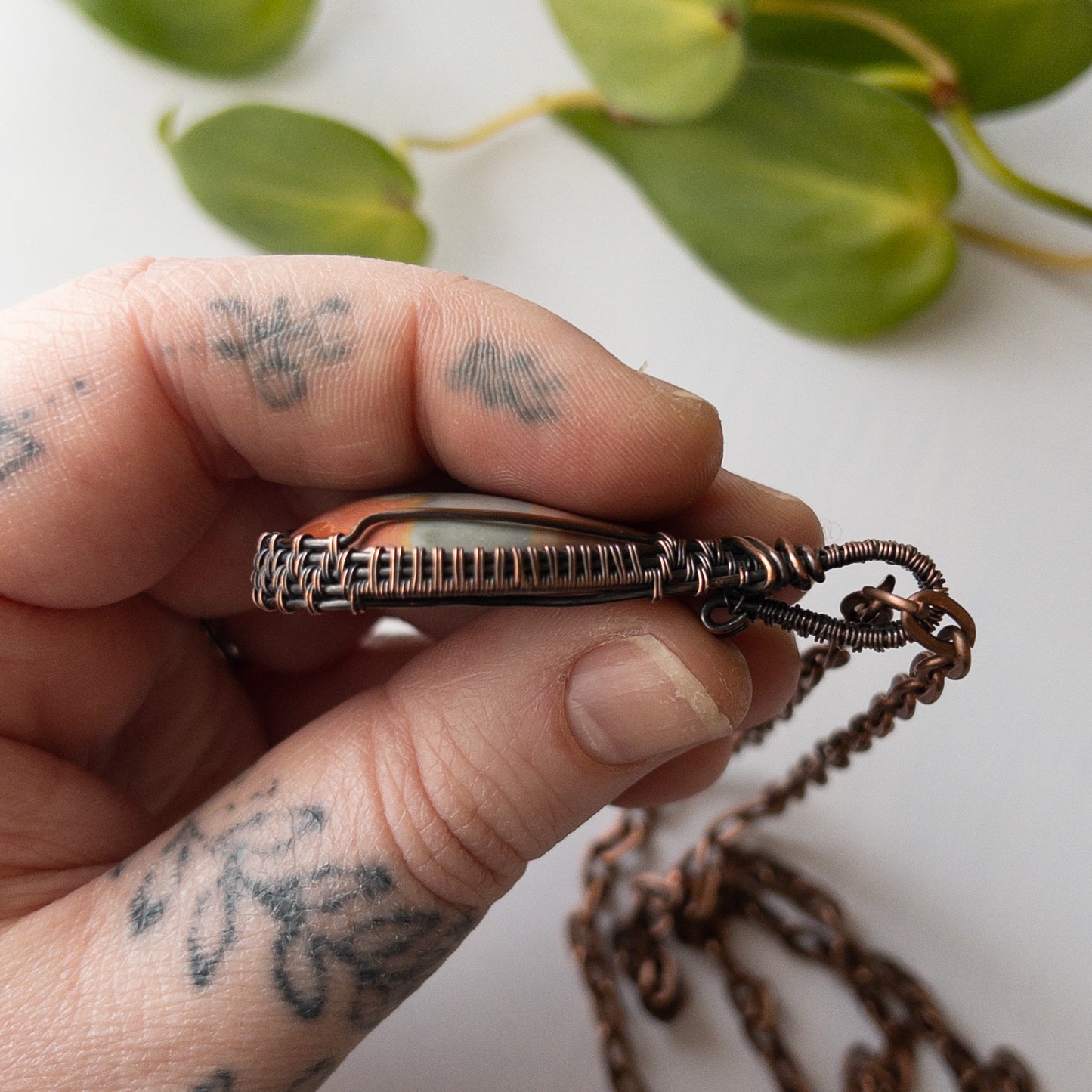 Polychrome Jasper Copper Woven Pendant