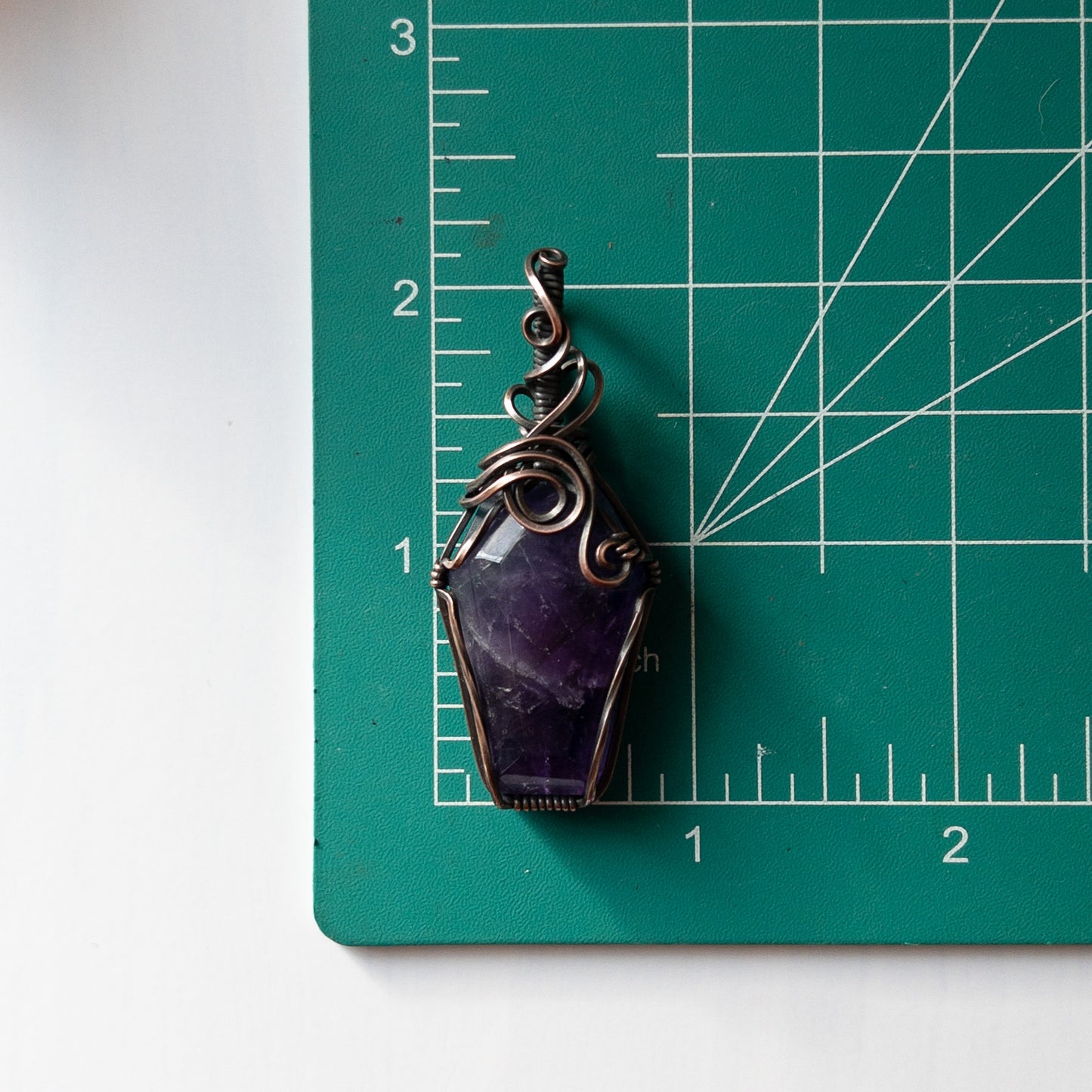 Amethyst Coffin Antiqued Copper Pendant