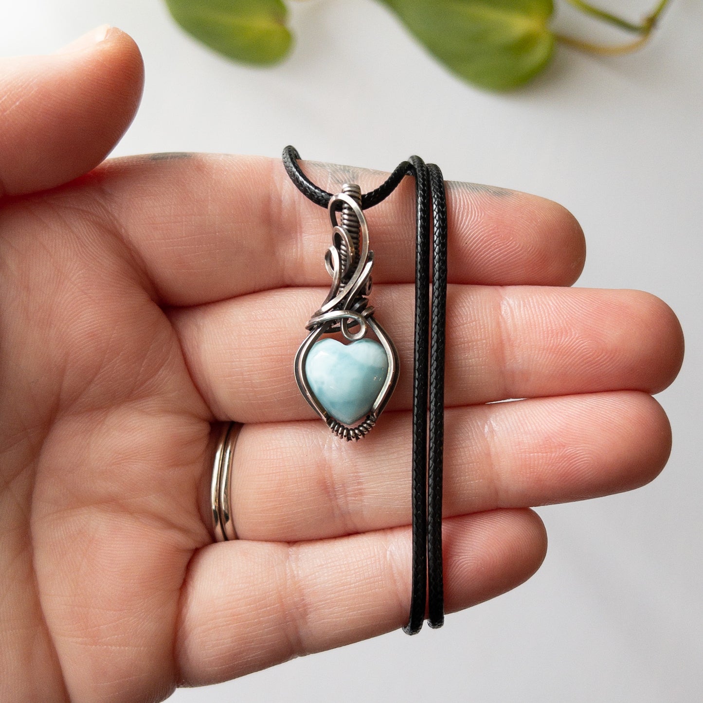 Larimar Heart Sterling Silver Wrapped Pendant