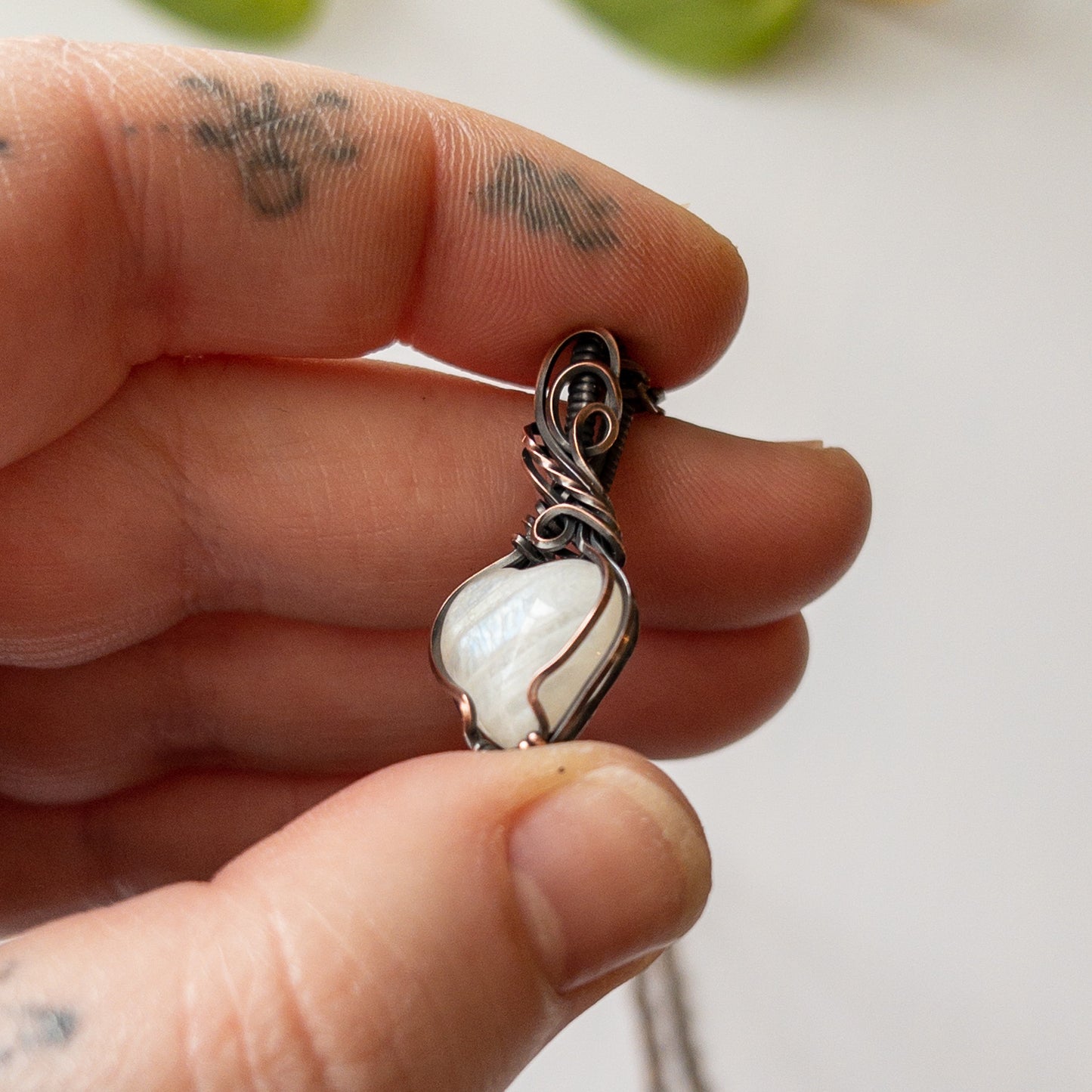 Moonstone Heart Copper Wrapped Pendant
