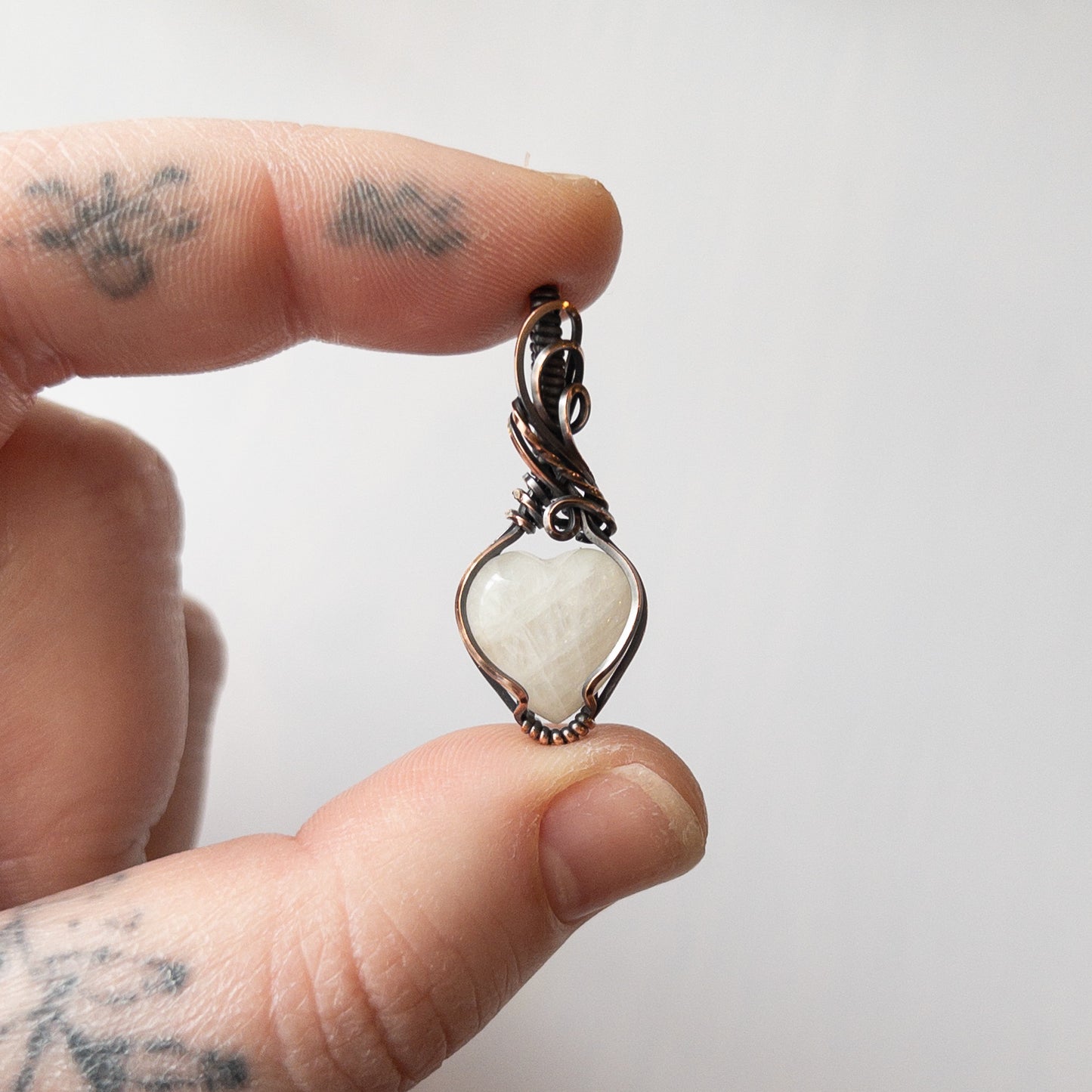 Moonstone Heart Copper Wrapped Pendant