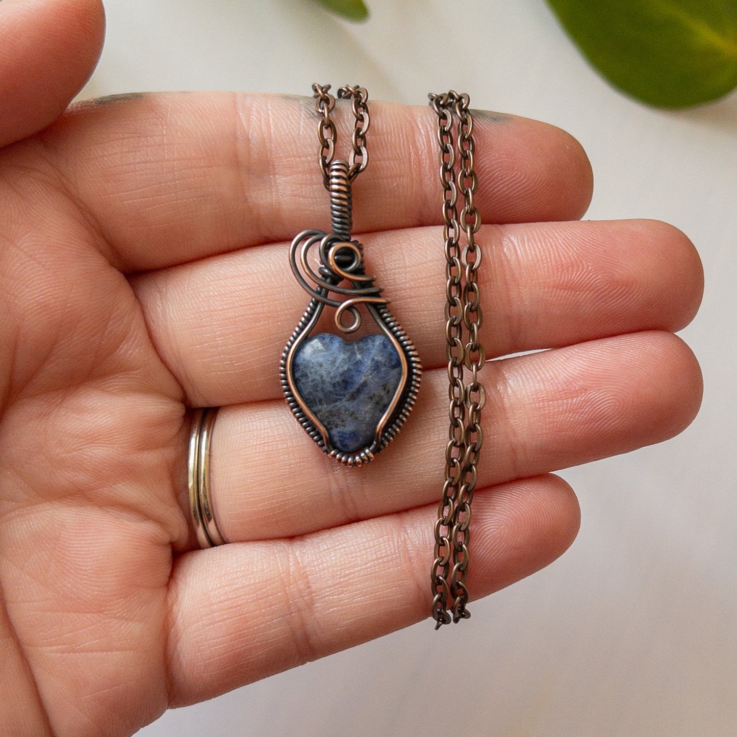 Sodalite Heart Antiqued Copper Pendant
