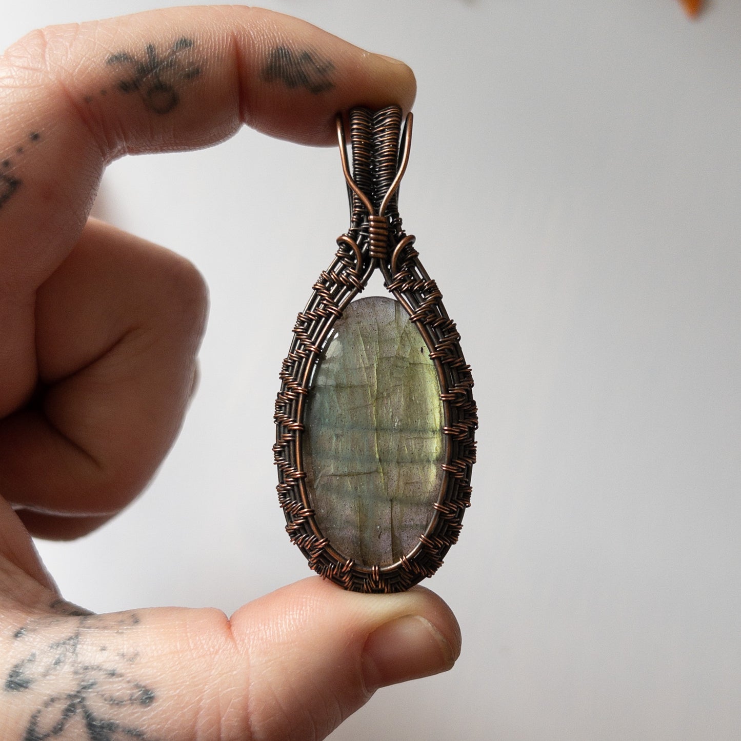 Labradorite Antiqued Copper Weave Pendant