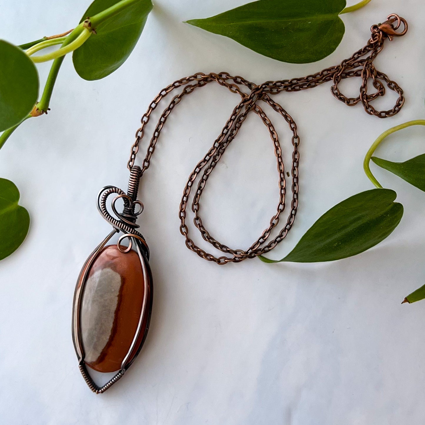 Polychrome Jasper & Antiqued Copper Wrapped Pendant