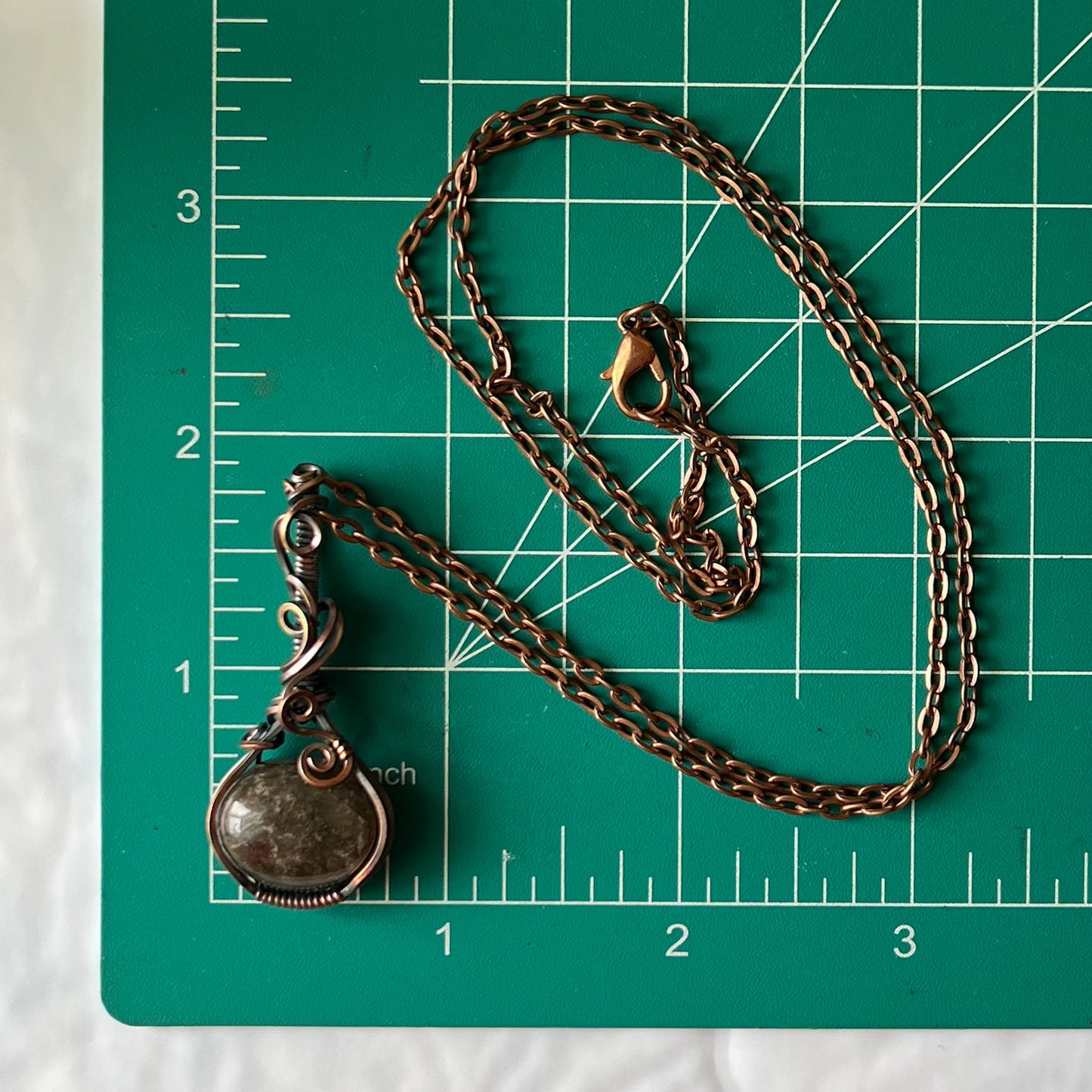 Garden Quartz Antiqued Copper Wrapped Pendant With Chain
