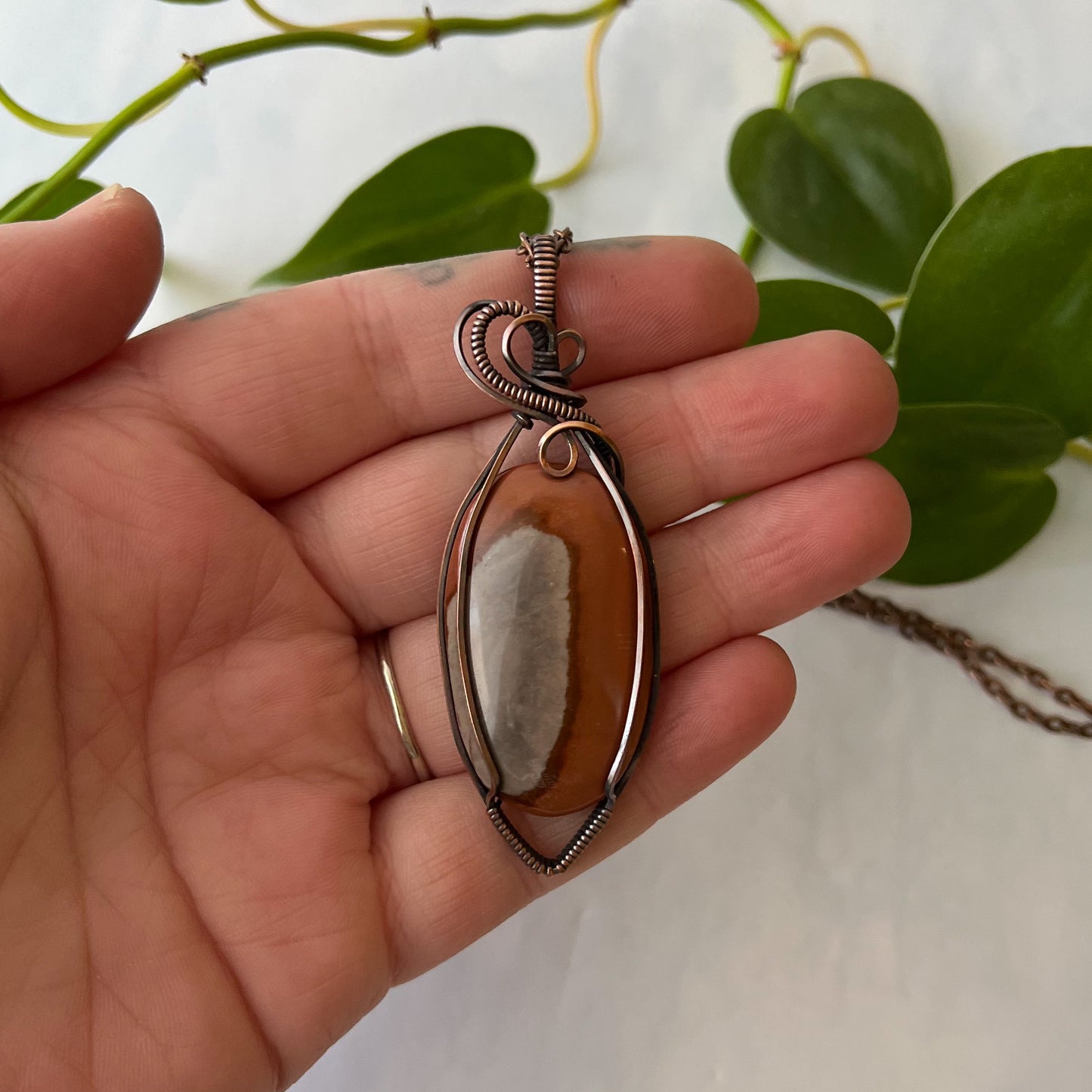 Polychrome Jasper & Antiqued Copper Wrapped Pendant