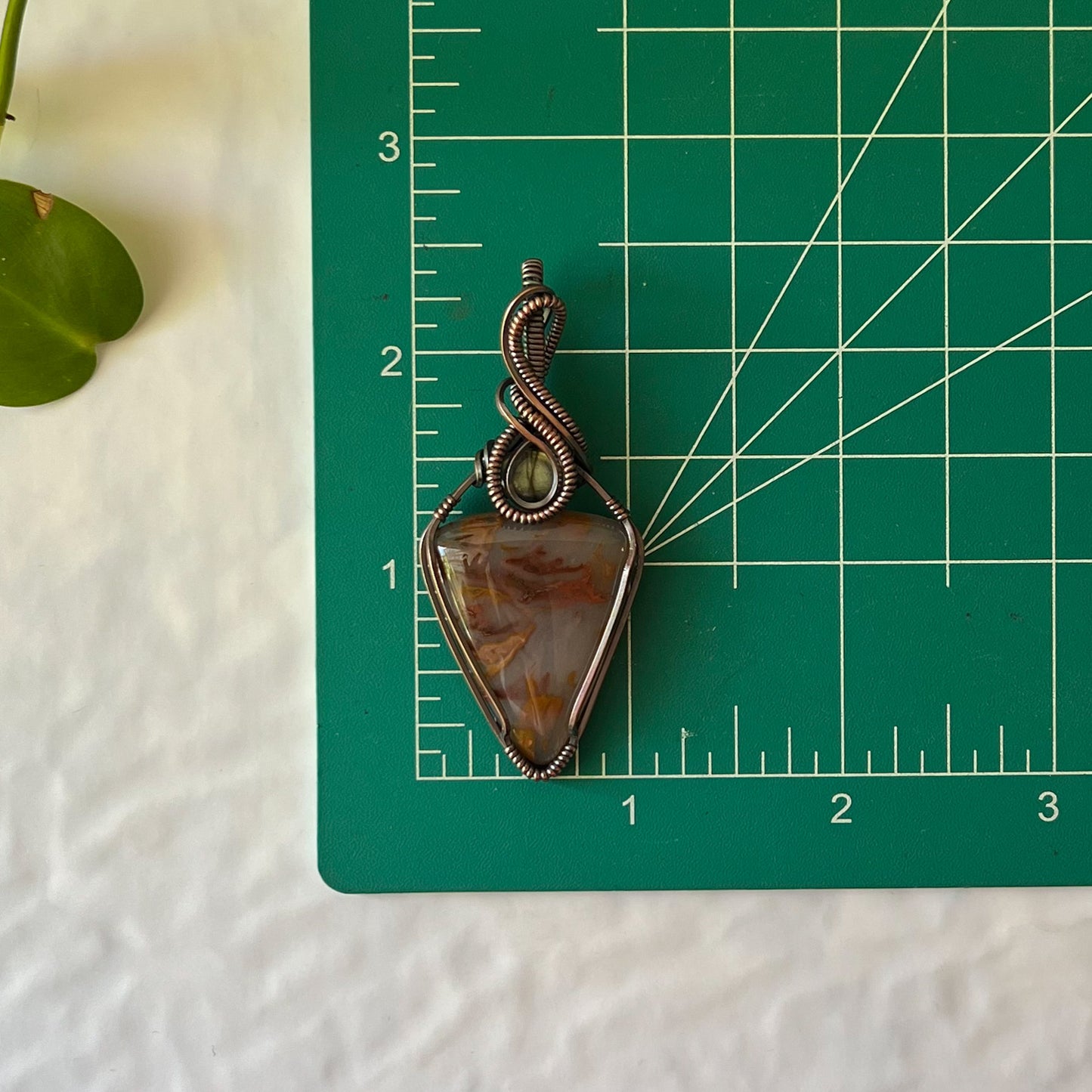 Plume Agate & Labradorite Wrapped Antiqued Copper Pendant