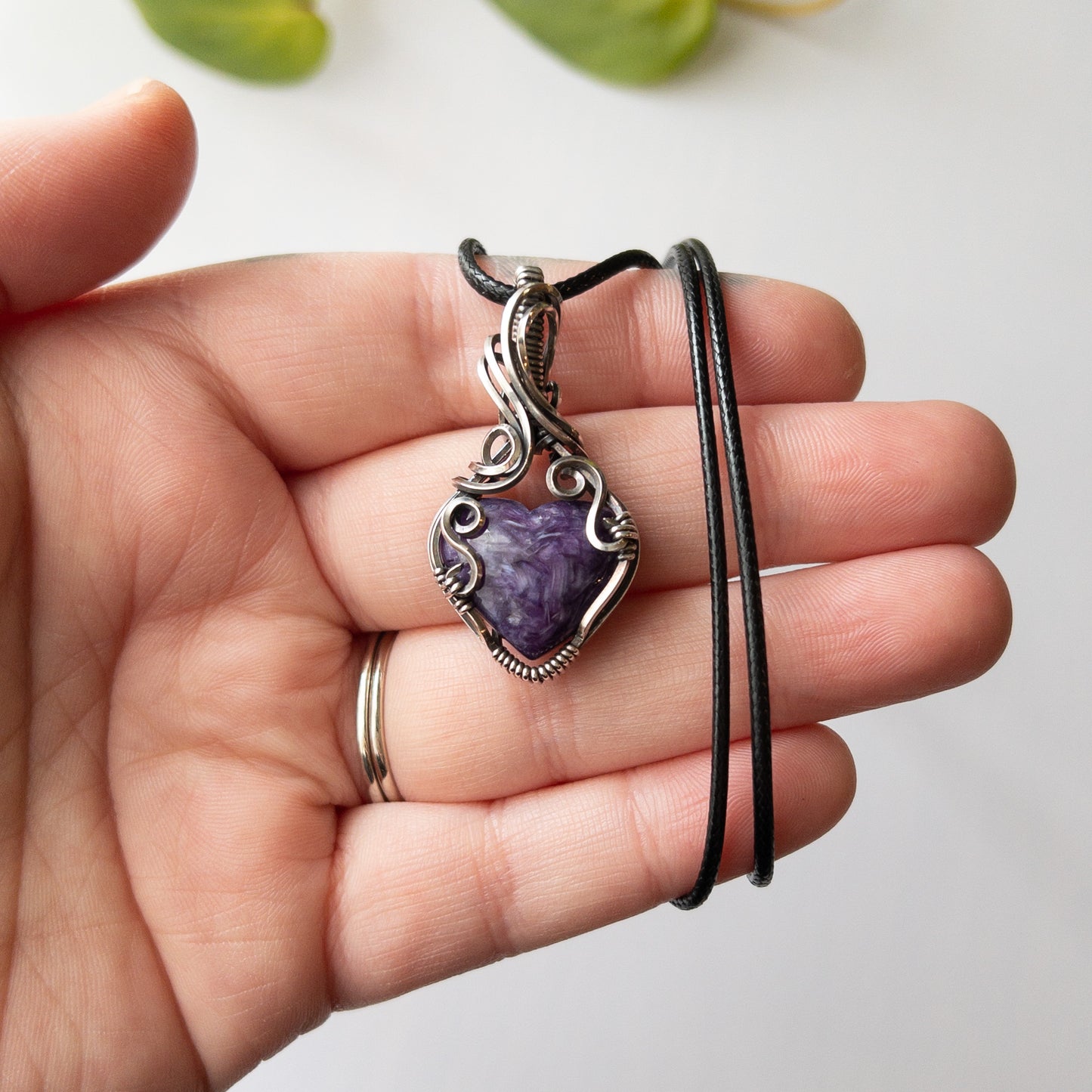 Charoite Heart Sterling Silver Wrapped Pendant