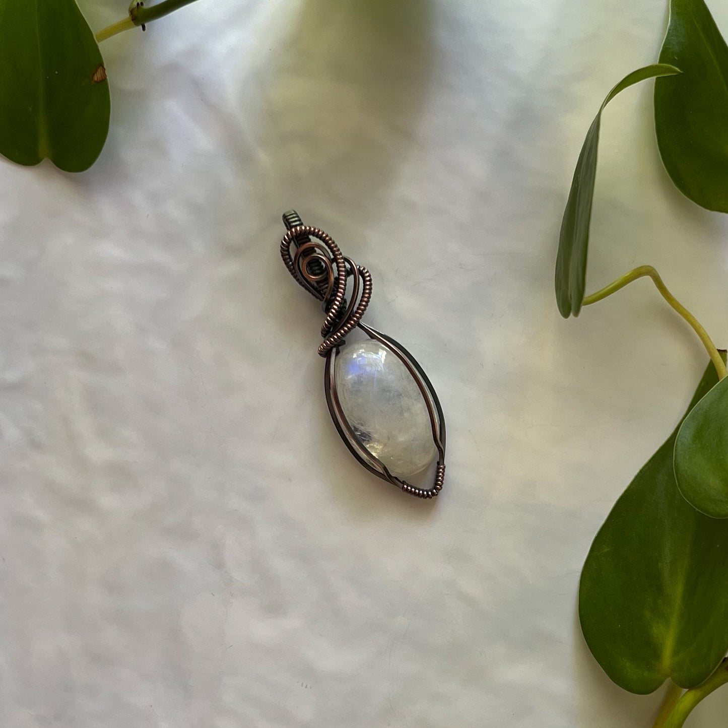 Moonstone Wrapped Antiqued Copper Pendant