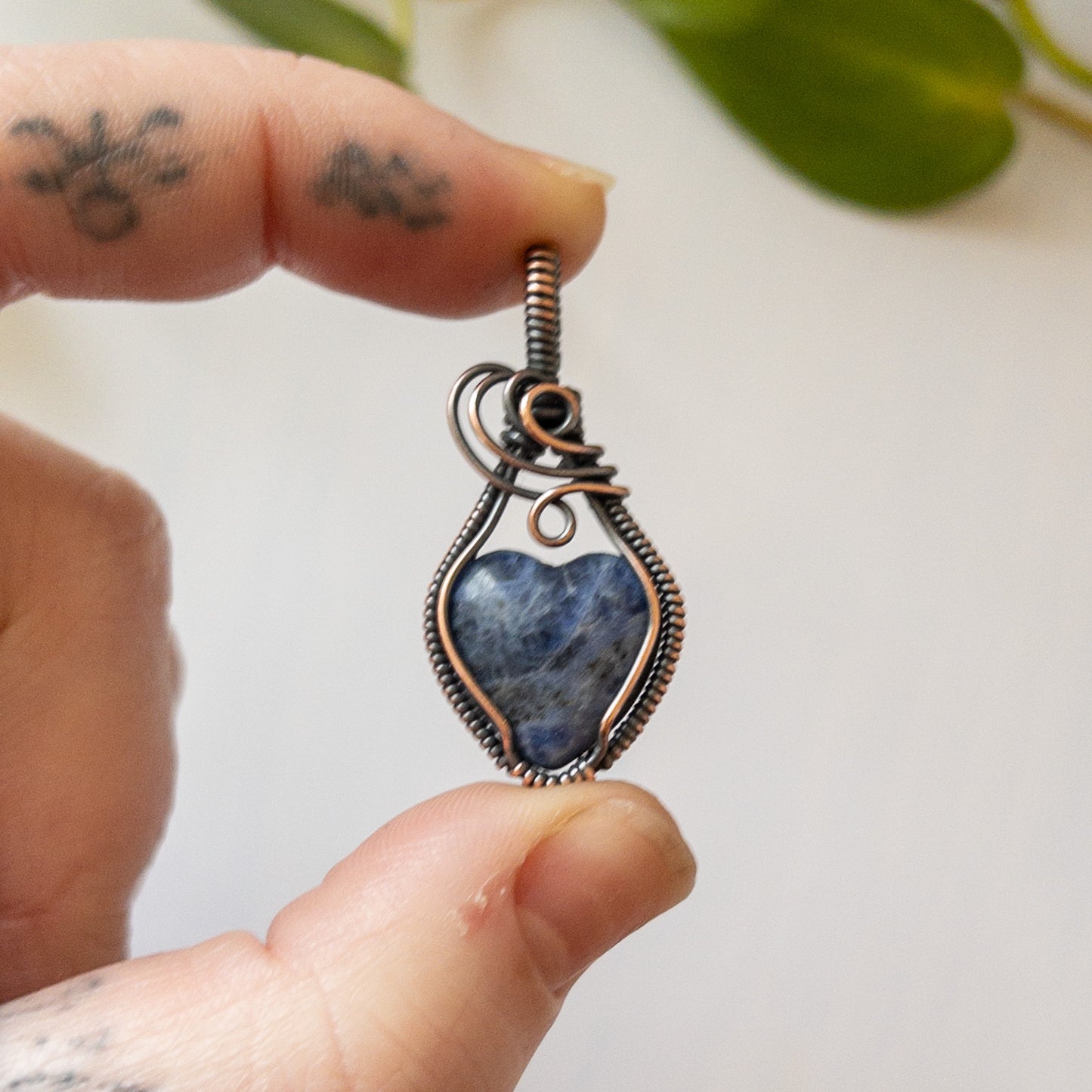 Sodalite Heart Antiqued Copper Pendant