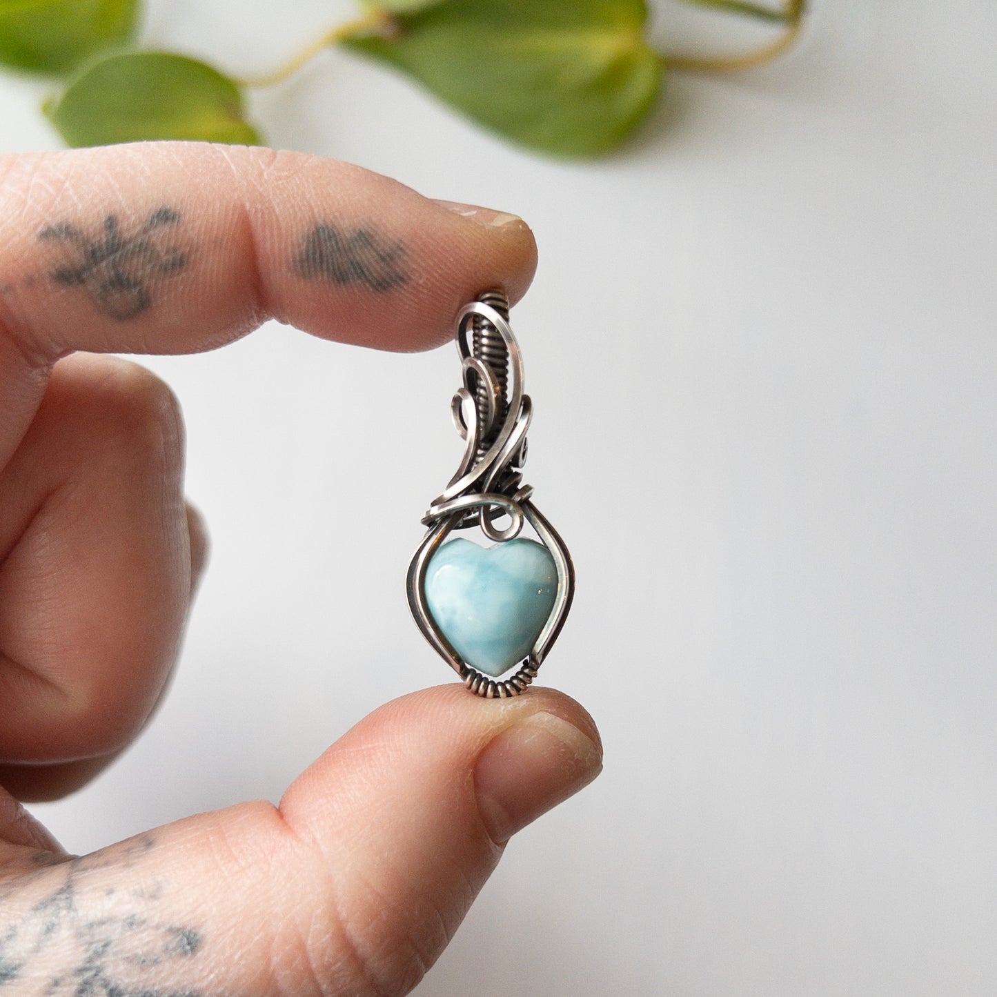 Larimar Heart Sterling Silver Wrapped Pendant