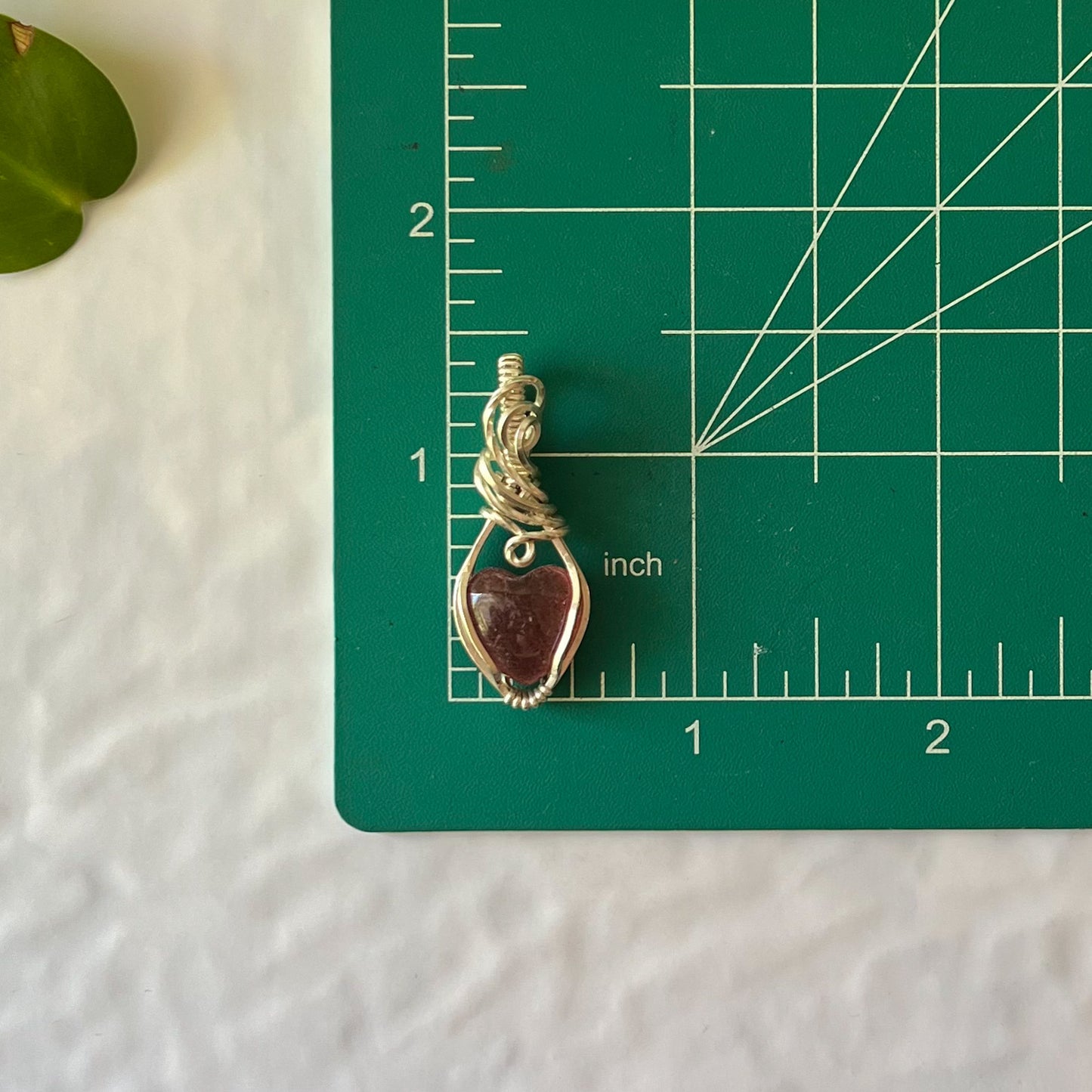 Strawberry Quartz Heart Wrapped Sterling Silver Pendant