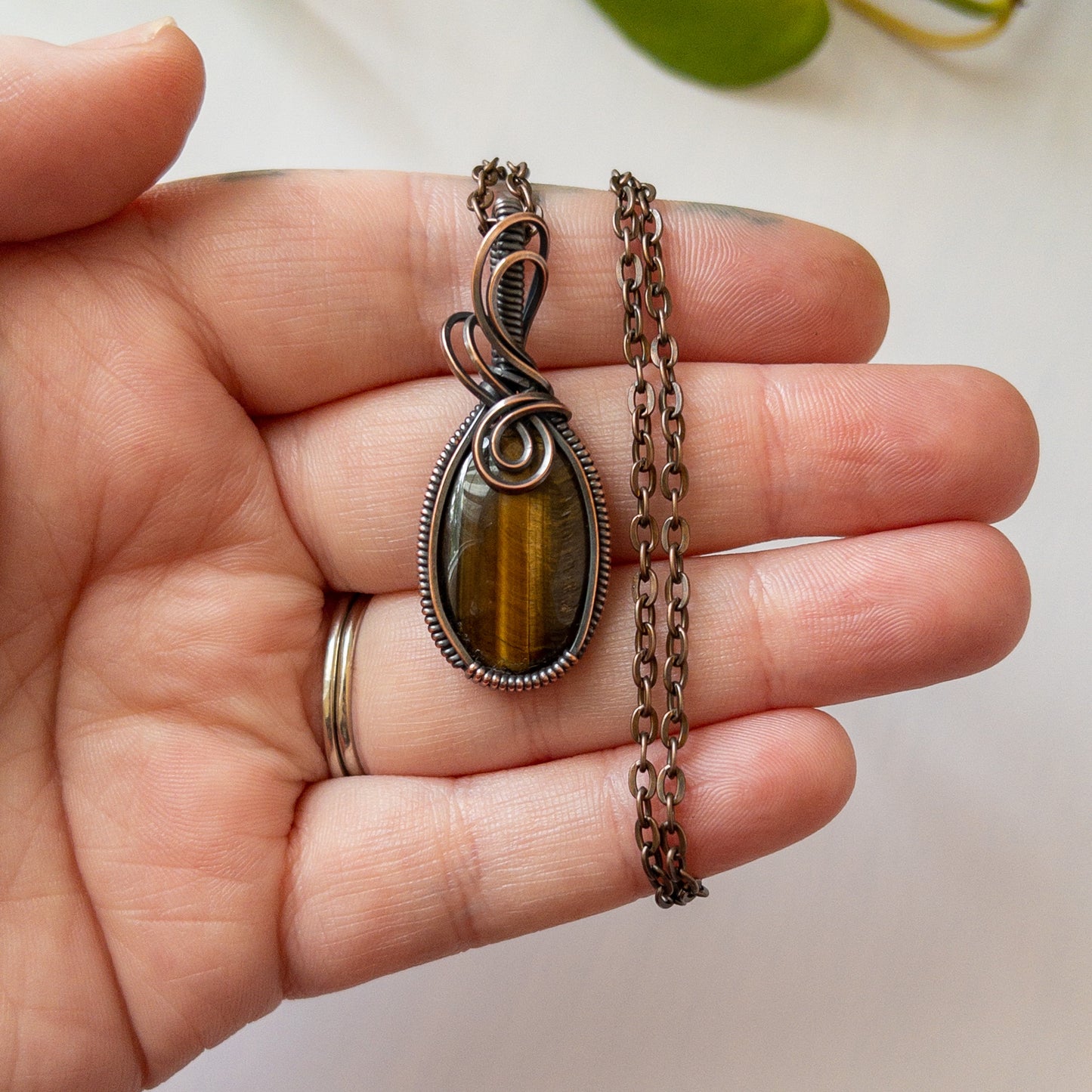 Tiger’s Eye Antiqued Copper Pendant