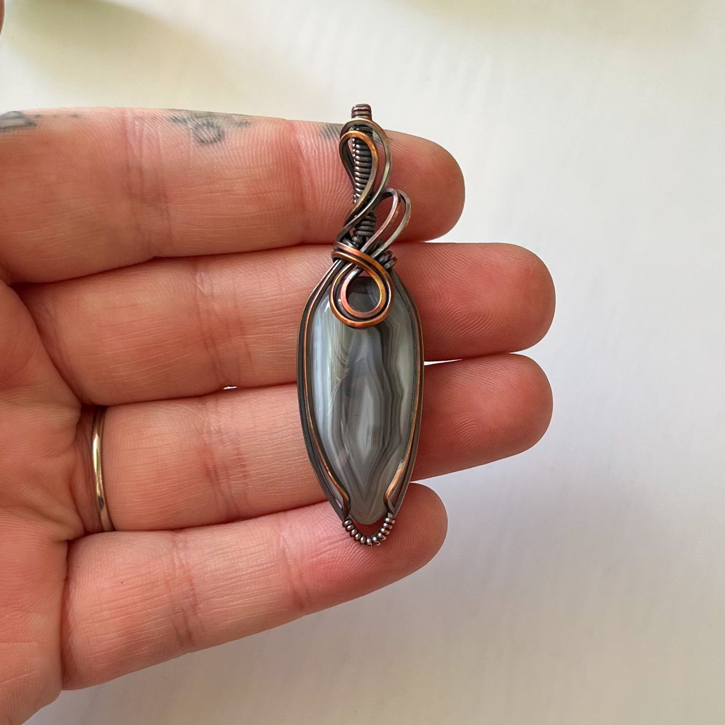 Botswana Agate Copper Wrapped Pendant