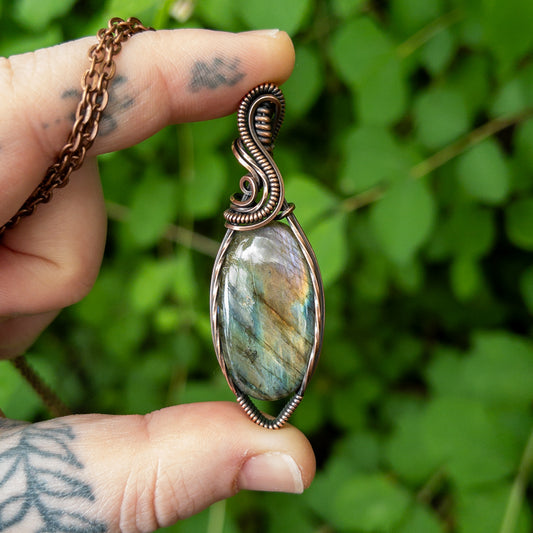 Rainbow Flash Labradorite Copper Wrapped Pendant