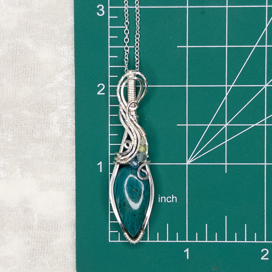 Shattuckite Sterling Silver Pendant With Faceted Apatite, Peridot, & Agate Beads
