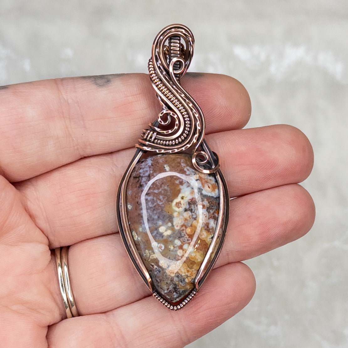 Colorful Ocean Jasper Antiqued Copper Pendant