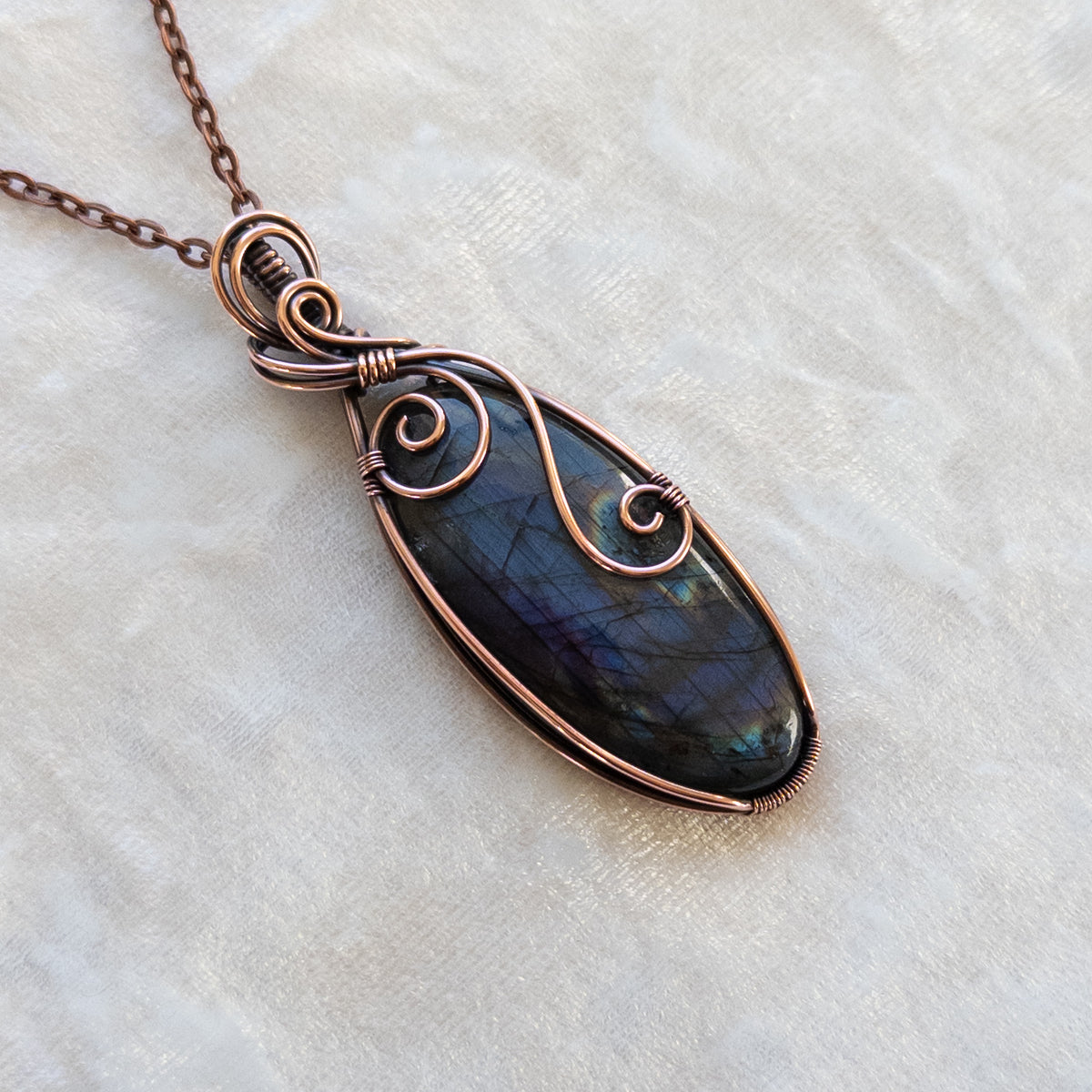 Blue & Purple Labradorite Antiqued Copper Pendant