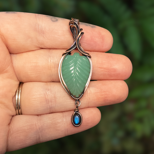 Chrysoprase Leaf & Labradorite Copper Wrapped Pendant