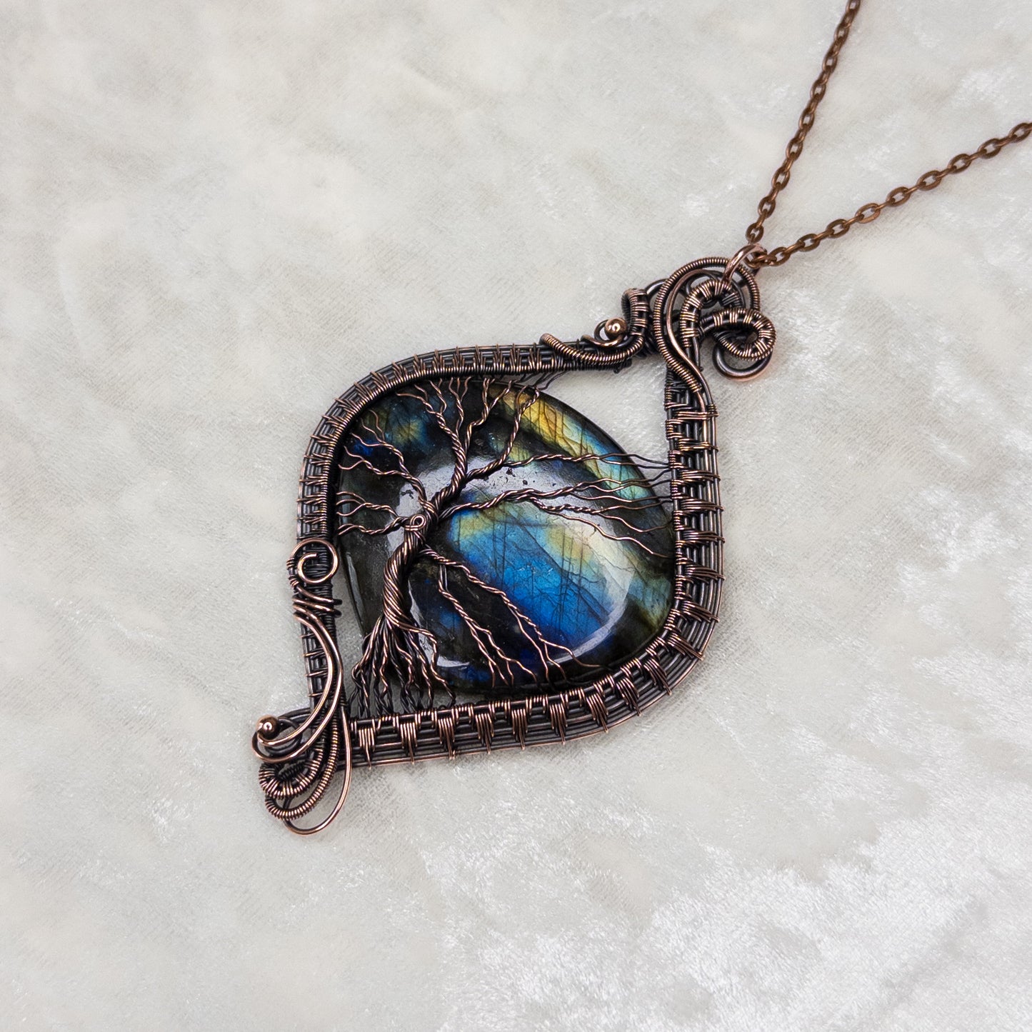 Labradorite Tree Antiqued Copper Statement Pendant