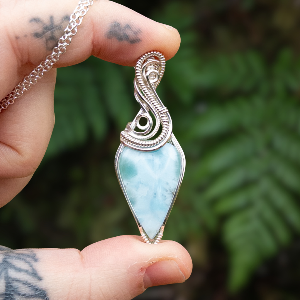 Larimar Solid Sterling Silver Wrapped Pendant